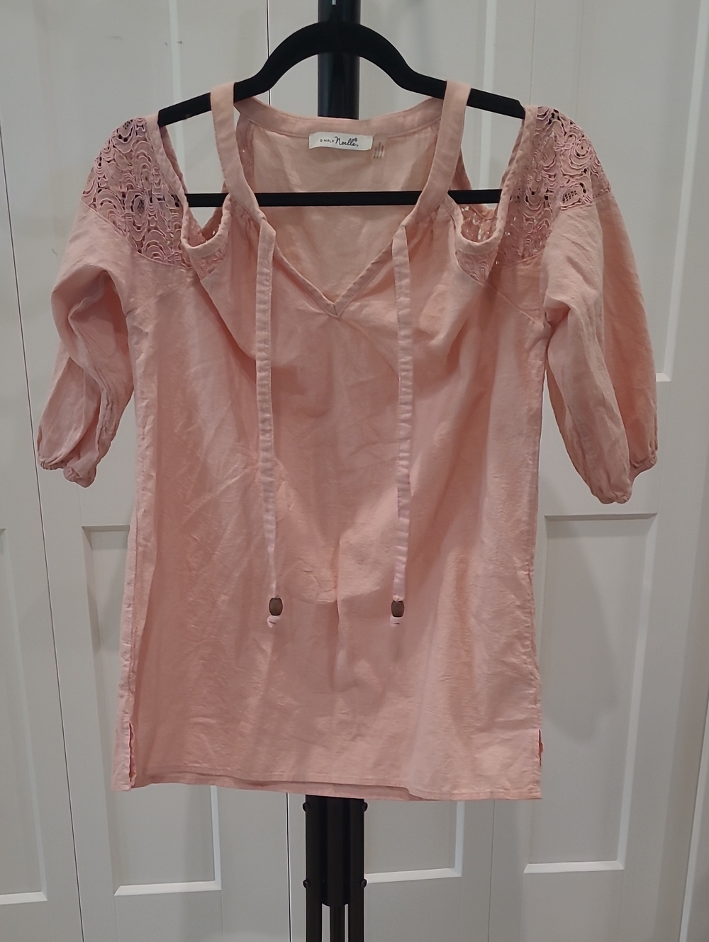 Simply Noelle Blush Pink Cold-Shoulder Lace Tie-Neck Top